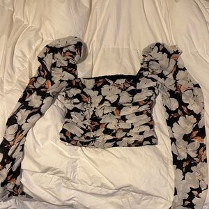 Abercrombie & Fitch Black Floral Puff Sleeve Blouse